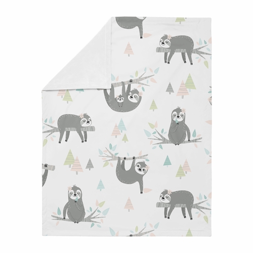 Sloth Pink and Grey Collection Baby Blanket - alt image 1