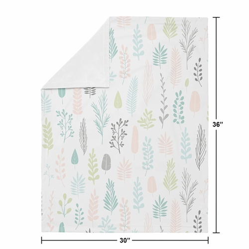 Sloth Pink and Grey Collection Baby Blanket - Leaf Print - alt image 3