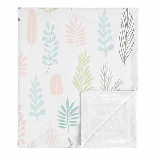 Sloth Pink and Grey Collection Baby Blanket - Leaf Print