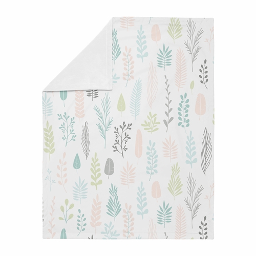 Sloth Pink and Grey Collection Baby Blanket - Leaf Print - alt image 1