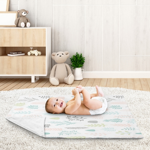 Sloth Pink and Grey Collection Baby Blanket - Leaf Print - alt image 2