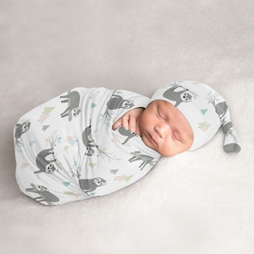 Sloth Pink and Grey Collection Baby Cocoon and Beanie Hat - 2 Piece Set