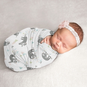 Sloth Pink and Grey Collection Baby Swaddle Blanket