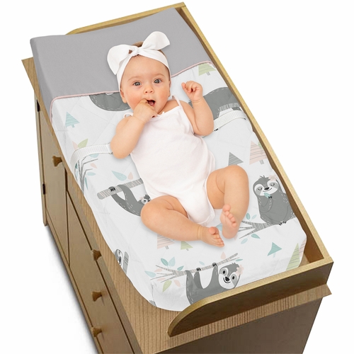 Sloth Pink and Grey Collection Changing Pad Cover - alt image 2