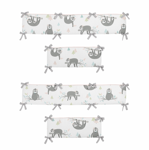 Sloth Pink and Grey Collection Crib Bumper Pad