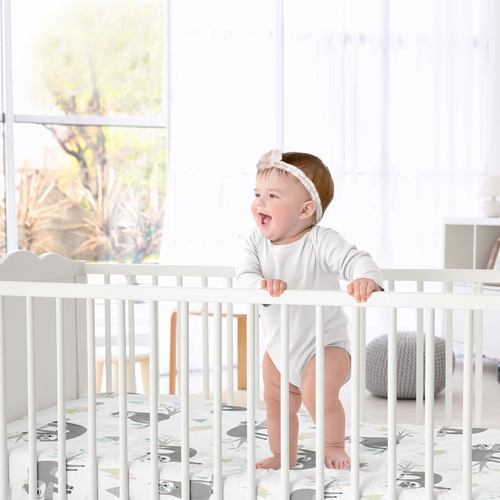 Sloth Pink and Grey Collection Crib Sheet - alt image 1