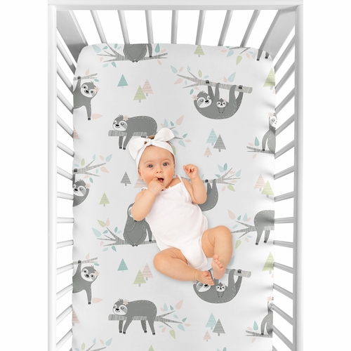 Sloth Pink and Grey Collection Crib Sheet - alt image 3