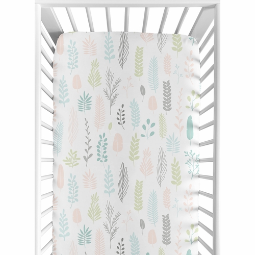 Sloth Pink and Grey Collection Crib Sheet - Leaf Print