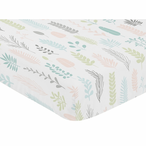 Sloth Pink and Grey Collection Crib Sheet - Leaf Print - alt image 2