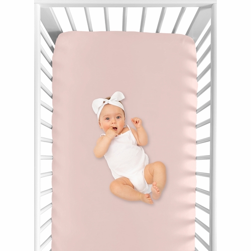 Sloth Pink and Grey Collection Crib Sheet - Solid Blush Pink - alt image 3