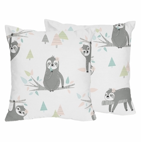Sloth Pink and Grey Collection Decorative Accent Throw Pillows - Set of 2