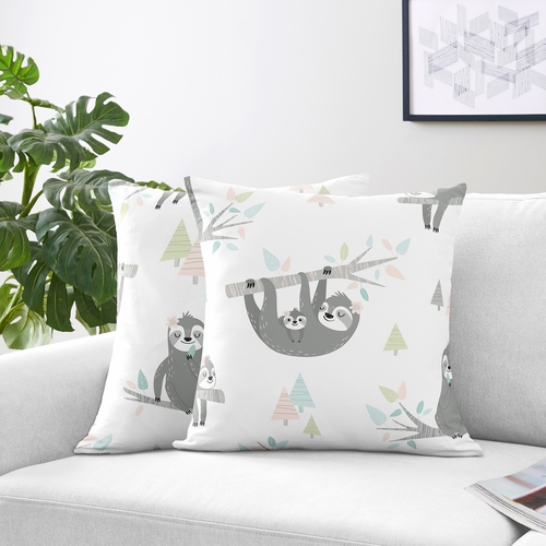 Sloth Pink and Grey Collection Decorative Accent Throw Pillows - Set of 2 - alt image 1
