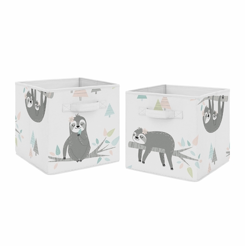 Sloth Pink and Grey Collection Foldable Fabric Storage Bins