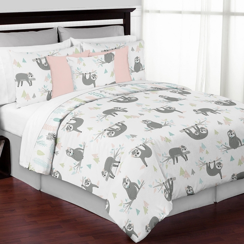 Sloth Pink and Grey Collection Full/Queen Bedding - alt image 1