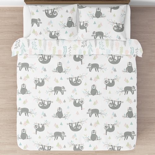 Sloth Pink and Grey Collection Full/Queen Bedding - alt image 2