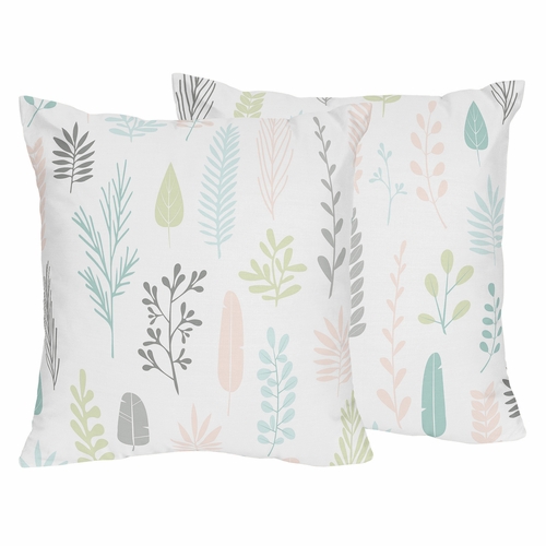 Sloth Pink and Grey Collection Leaf Print Decorative Accent Throw Pillows - Set of 2