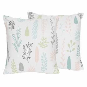 Sloth Pink and Grey Collection Leaf Print Decorative Accent Throw Pillows - Set of 2