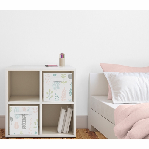 Sloth Pink and Grey Collection Leaf Print Foldable Fabric Storage Bins - alt image 1