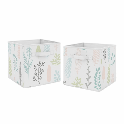 Sloth Pink and Grey Collection Leaf Print Foldable Fabric Storage Bins