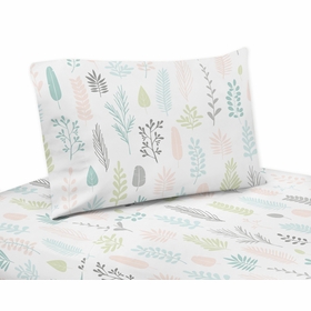 Sloth Pink and Grey Collection Leaf Print Queen Sheet Set