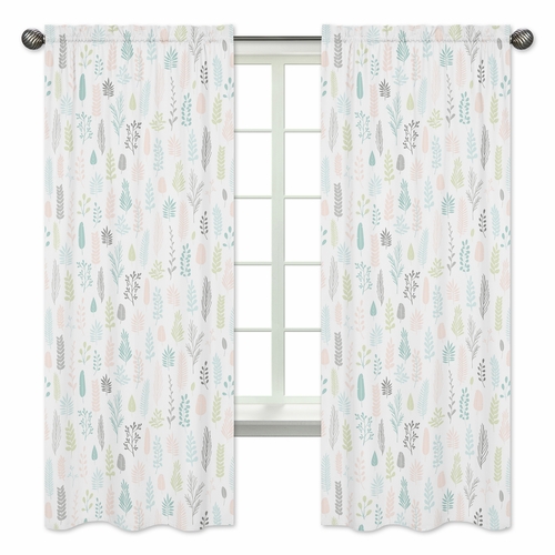Sloth Pink and Grey Collection Leaf Print Window Panels - Set of 2