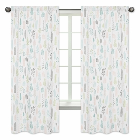 Sloth Pink and Grey Collection Leaf Print Window Panels - Set of 2