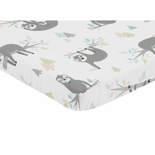 Sloth Pink and Grey Collection Mini Crib Sheet