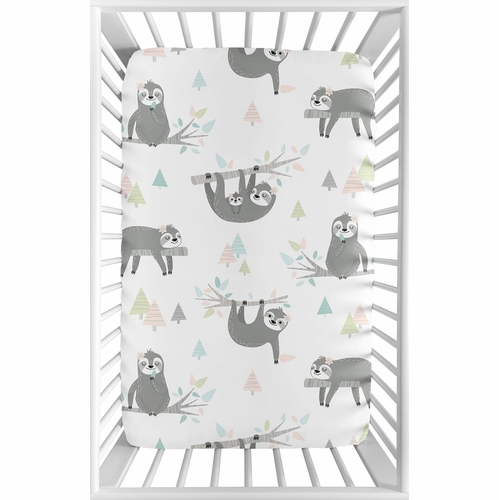 Sloth Pink and Grey Collection Mini Crib Sheet - alt image 1