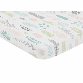 Sloth Pink and Grey Collection Mini Crib Sheet - Leaf Print