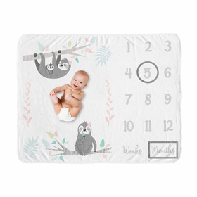 Sloth Pink And Grey Collection Monthly Milestone Baby Blanket