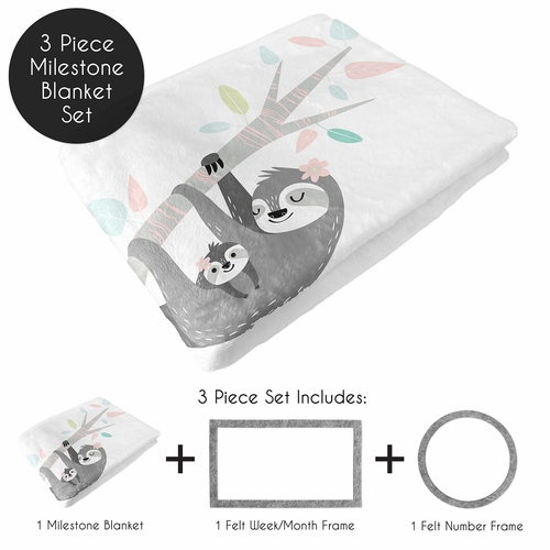 Sloth Pink And Grey Collection Monthly Milestone Baby Blanket - alt image 1