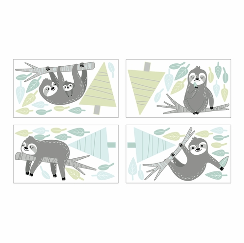 Sloth Pink And Grey Collection Peel and Stick Wall Decal Stickers - Set of 4 Sheets - alt image 1