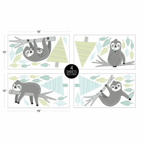 Sloth Pink And Grey Collection Peel and Stick Wall Decal Stickers - Set of 4 Sheets - alt image 3