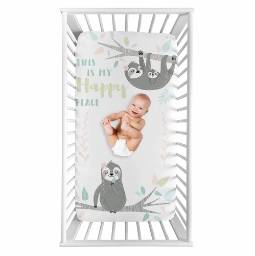 Sloth Pink and Grey Collection Photo Op Crib Sheet