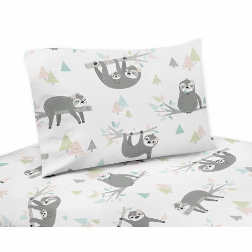 Sloth Pink and Grey Collection Queen Sheet Set