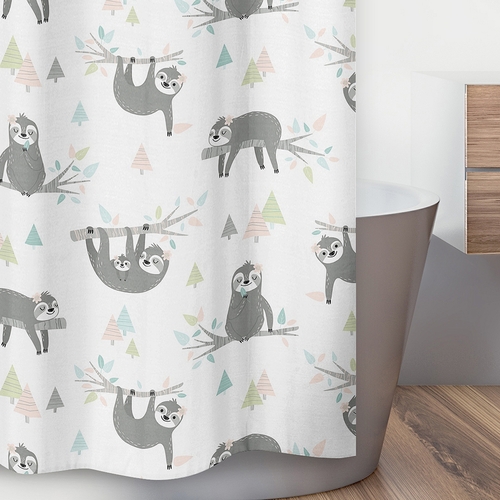 Sloth Pink and Grey Collection Shower Curtain - alt image 2