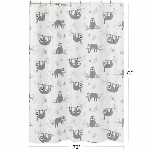 Sloth Pink and Grey Collection Shower Curtain - alt image 4