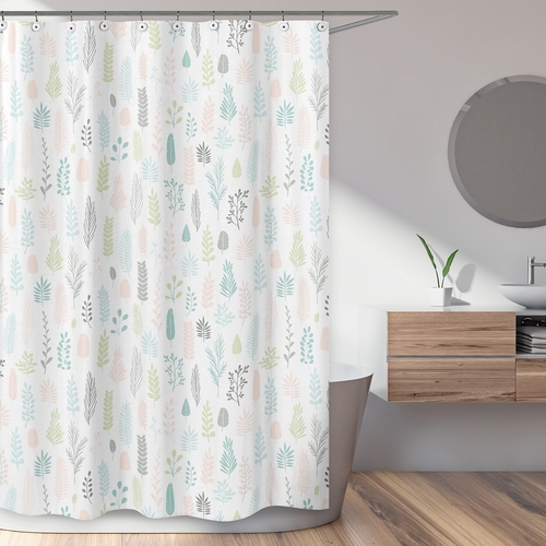 Sloth Pink and Grey Collection Shower Curtain - Leaf Print - alt image 1