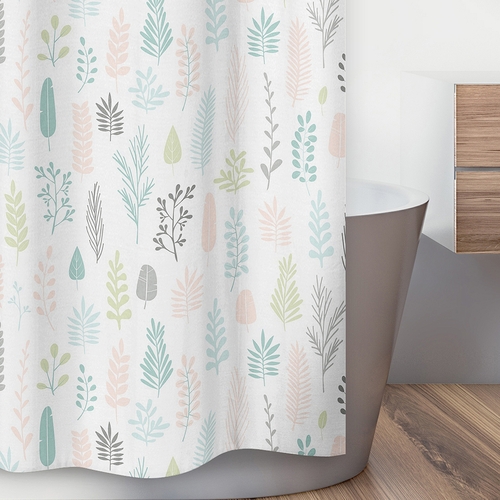 Sloth Pink and Grey Collection Shower Curtain - Leaf Print - alt image 2