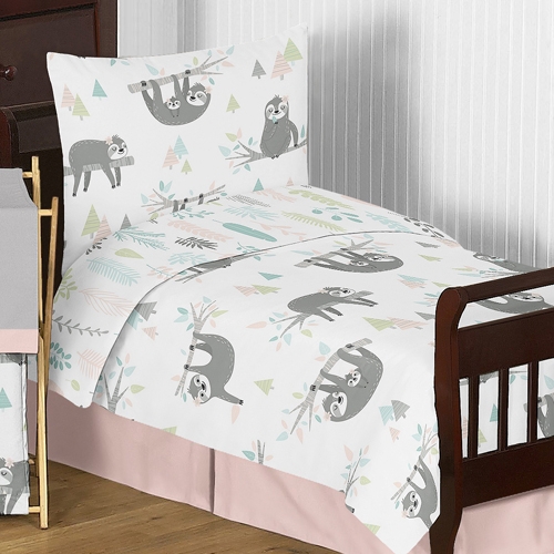 Sloth Pink and Grey Collection Toddler Bedding - alt image 4