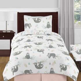 Sloth Pink and Grey Collection Twin Bedding