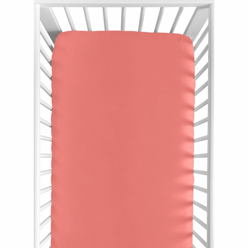 Solid Coral Crib Sheet for Mod Diamond Coral and White Collection