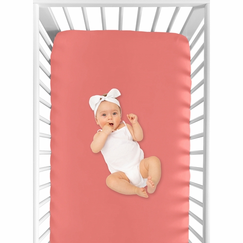 Solid Coral Crib Sheet for Mod Diamond Coral and White Collection - alt image 3