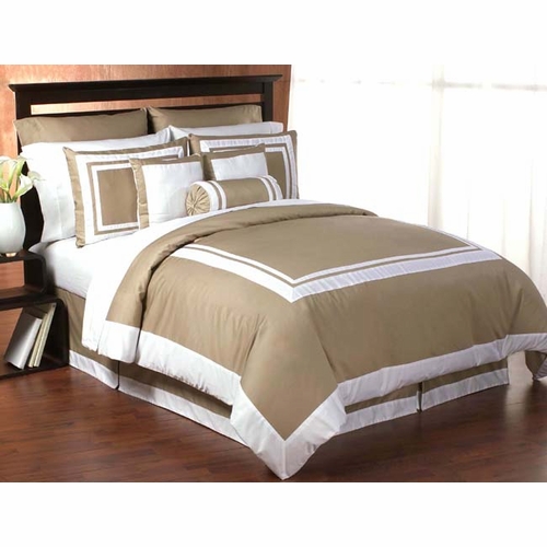 Spa Hotel Taupe White 6pc Duvet Bedding Set
