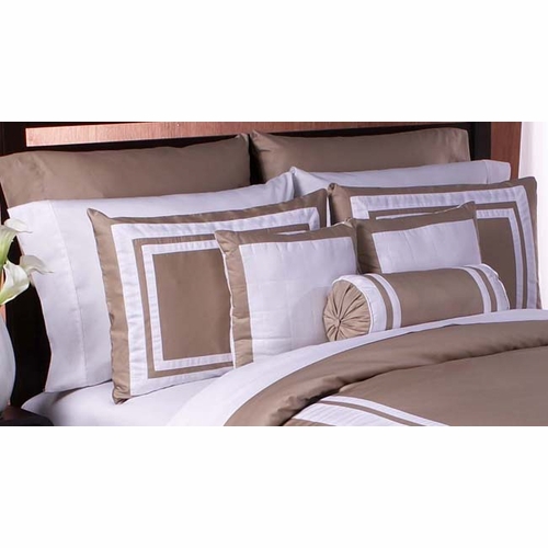Spa Hotel Taupe White 6pc Duvet Bedding Set - alt image 1