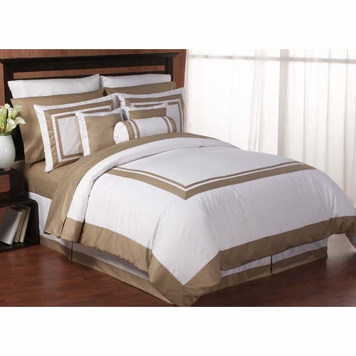 Spa Hotel White Taupe 6pc Duvet Bedding Set