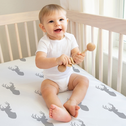 Stag Grey and White Collection 2 Pack Crib Sheets - alt image 3
