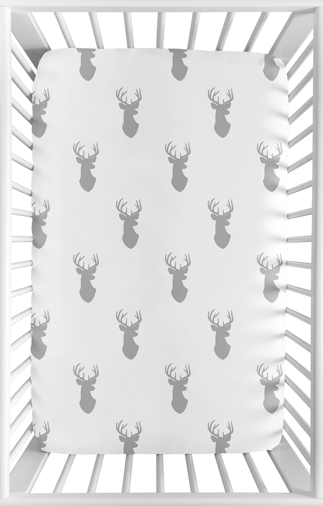 Stag Grey and White Collection Mini Crib Sheet