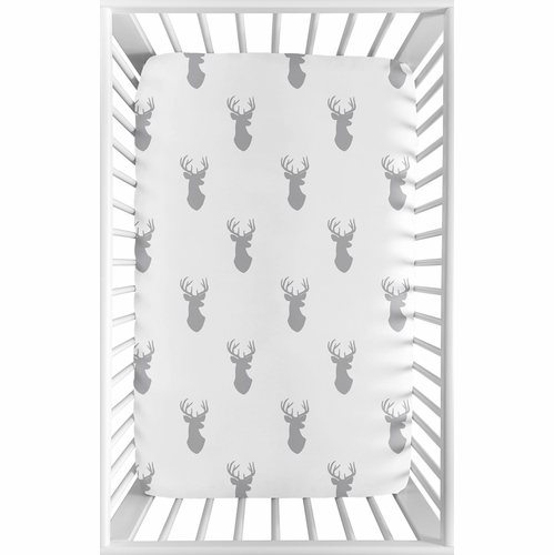 Stag Grey and White Collection Mini Crib Sheet - alt image 1