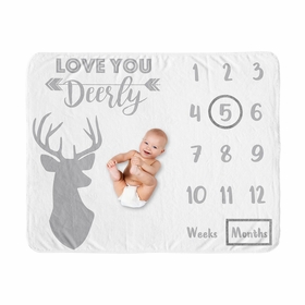 Stag Grey and White Collection Monthly Milestone Baby Blanket